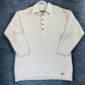 Blue Willis Chunky Knit Sweater Men XL Beige Polo Collar Snap Button Vintage 90s